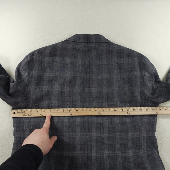 Joseph Abboud Jacket Mens 42R Gray Windowpane Plaid 100% Linen Blazer Sport Coat - Picture 10 of 15